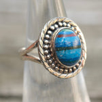 Vintage Sterling Rainbow Calsilica Ring 5.5