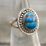 Vintage Sterling Rainbow Calsilica Ring 5.5