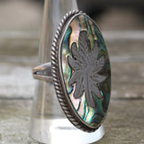 Vintage Sterling Abalone Sweet Leaf Ring 9
