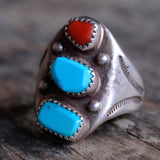 Vintage Sterling Turquoise and Coral Ring 10