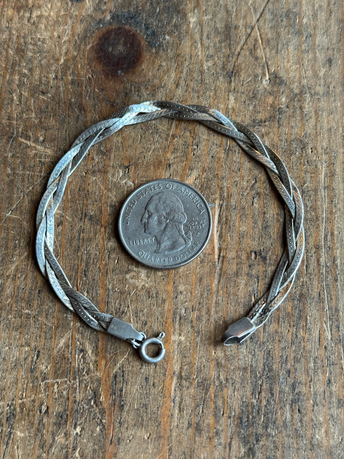 Vintage Sterling Silver Braided Herringbone Chain Bracelet