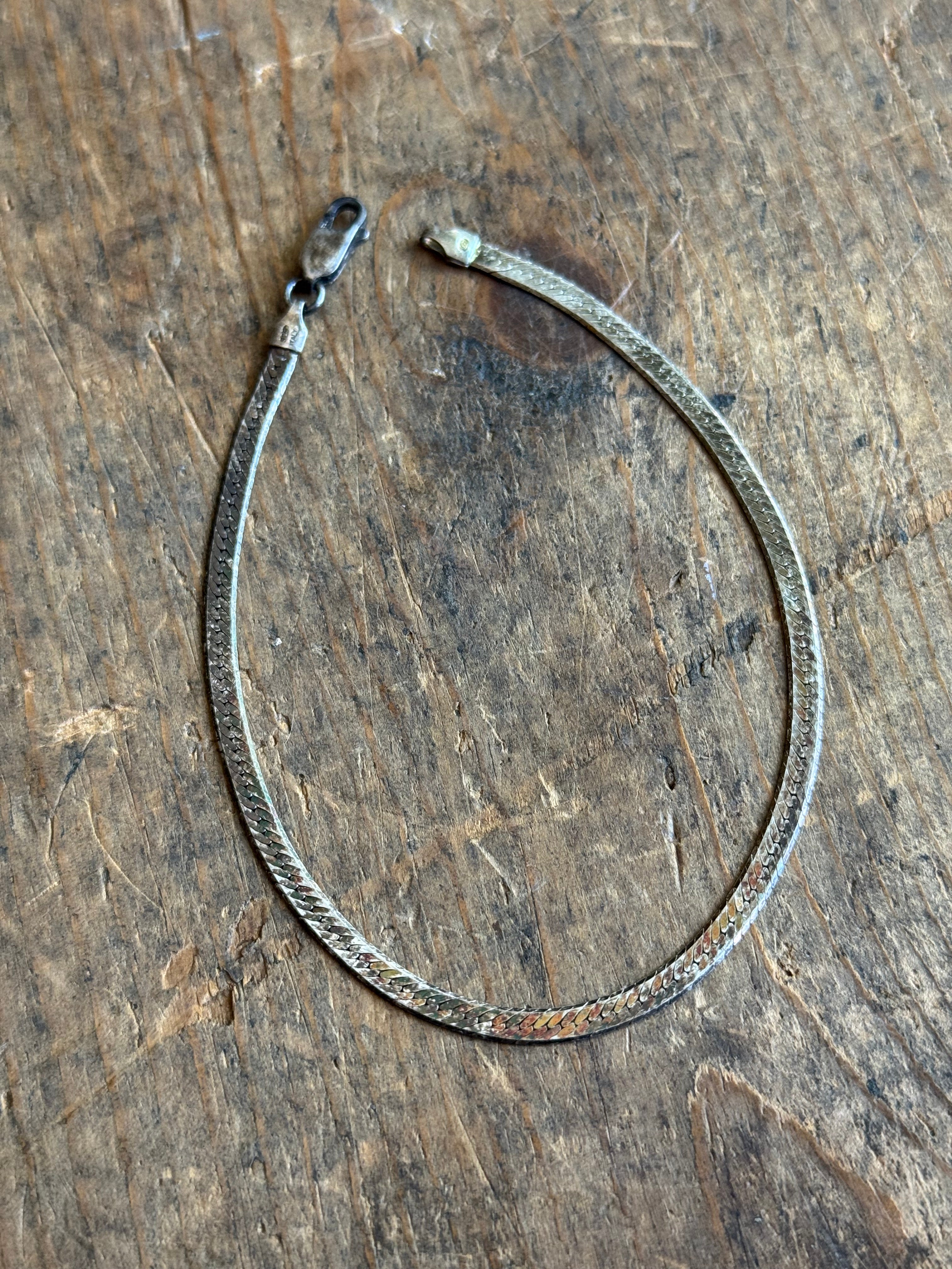 Vintage Sterling Silver Herringbone Chain Bracelet 8.75"