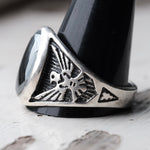 Vintage Sterling Hematite Thunderbird Ring 14.75