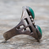 Vintage Sterling 2-Stone Malachite Ring 11.75