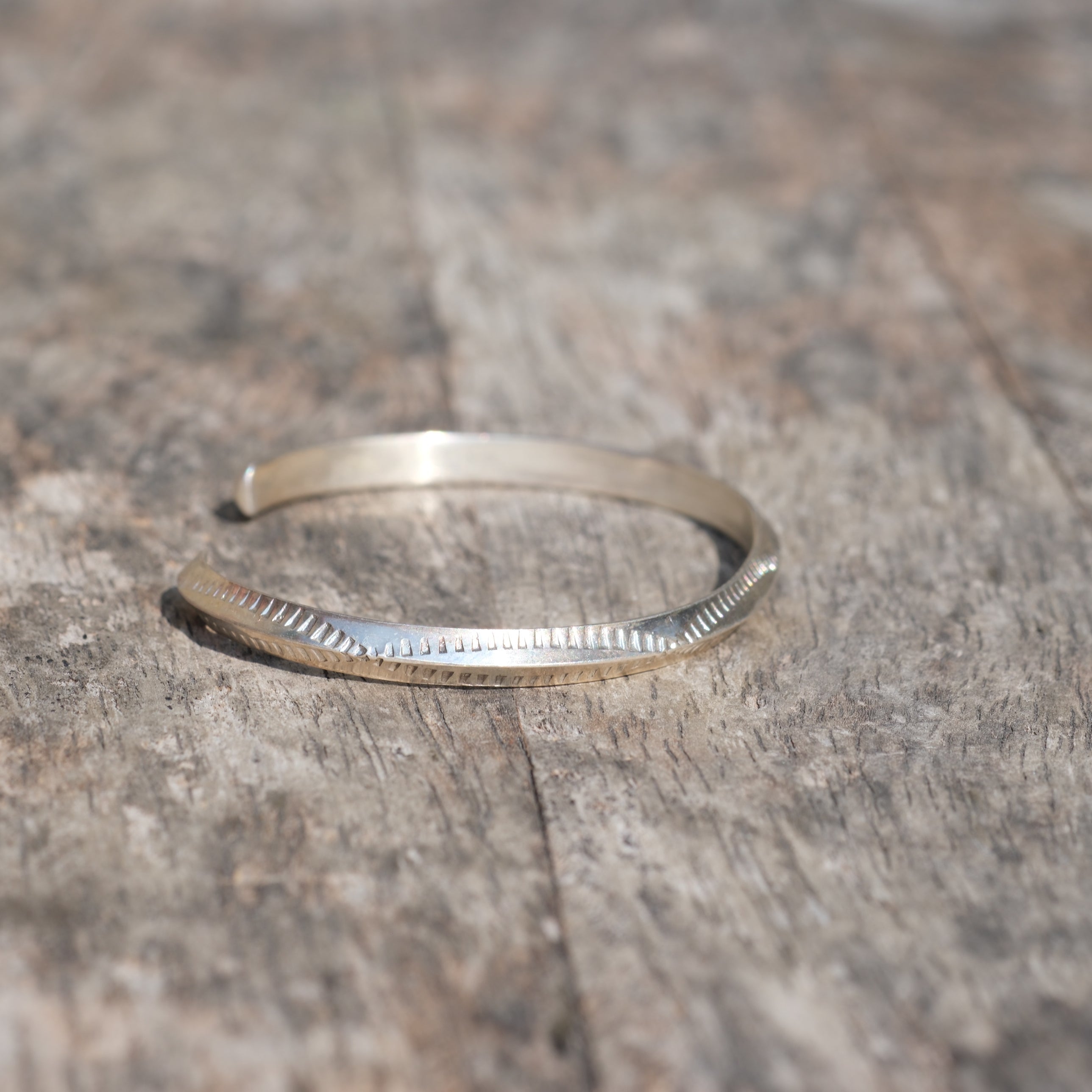 Vintage Sterling Silver Arch Stamped Triangle Cuff