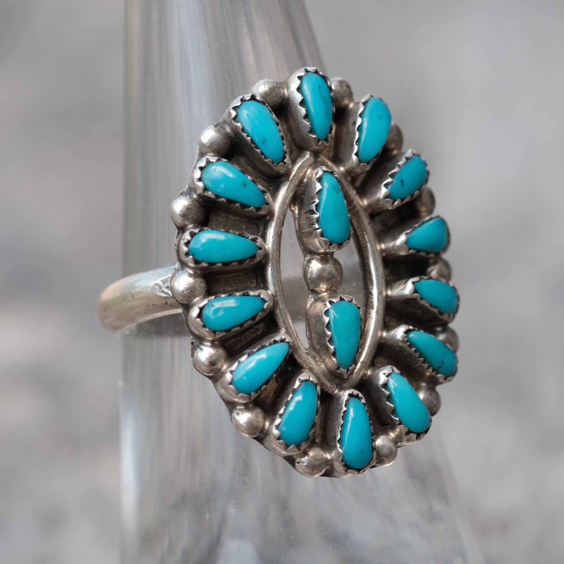 Vintage Sterling Turquoise Cluster Ring 6.25
