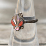 Vintage Sterling Coral and Abalone Inlay Ring 6.5