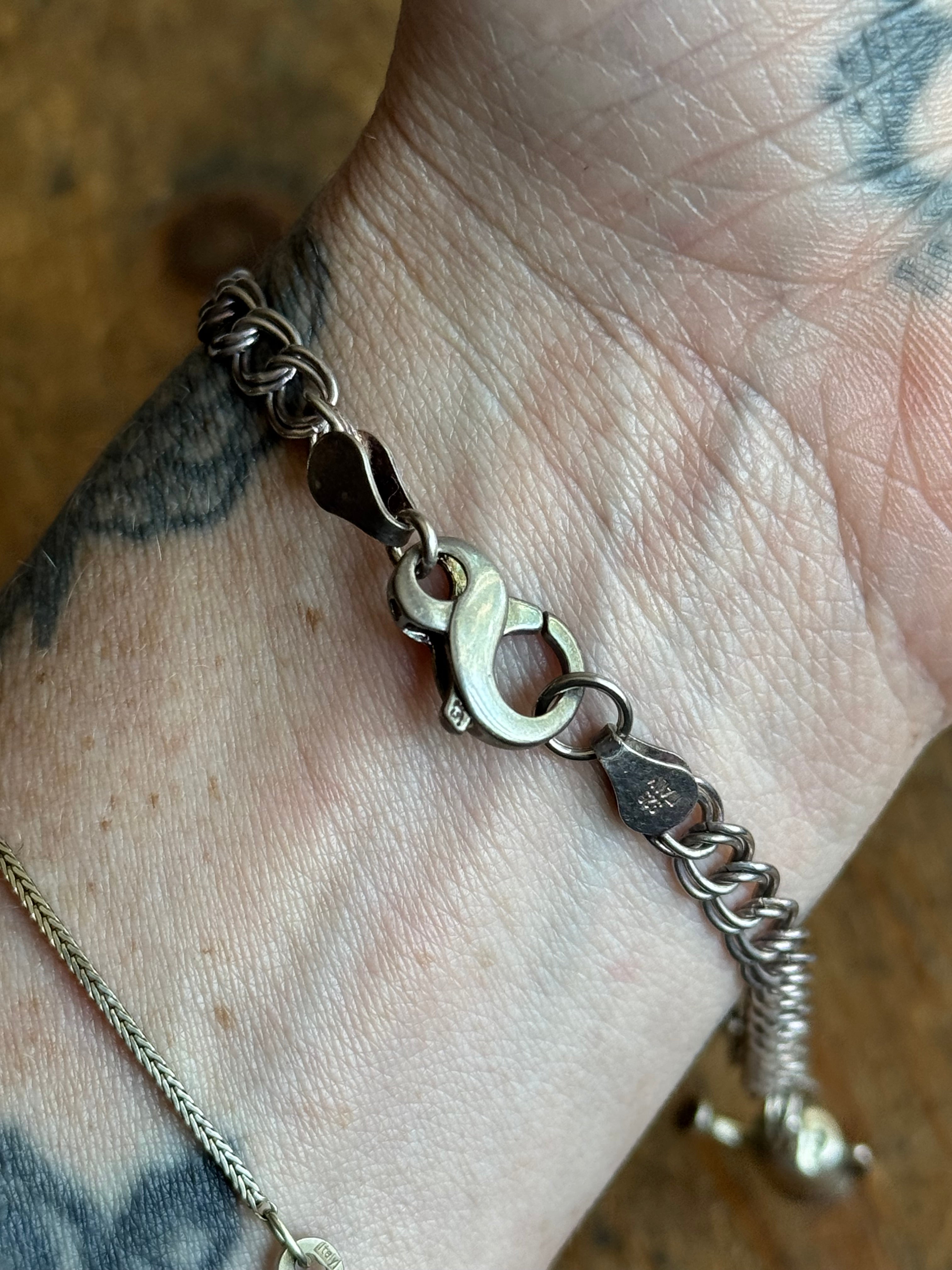 Vintage Sterling Silver 8” Double Link Chain Charm Bracelet