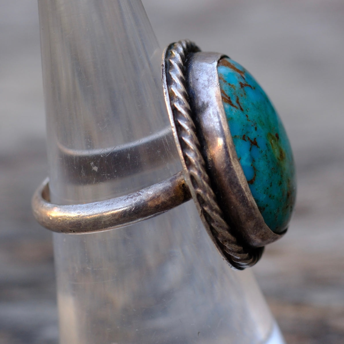 Vintage Sterling Turquoise Roper Ring 6.5