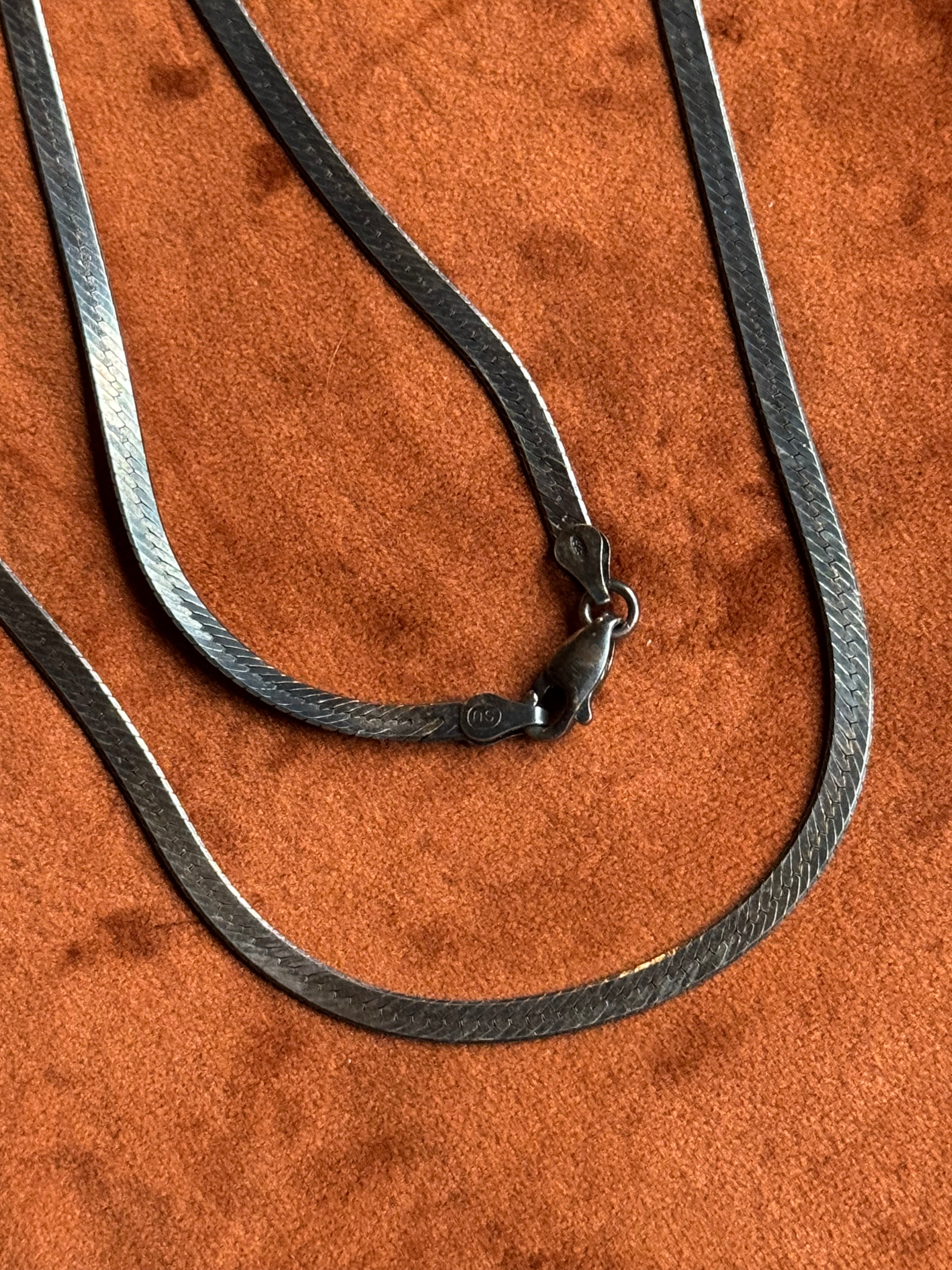 Vintage Sterling Silver 24” Patinaed Herringbone Chain