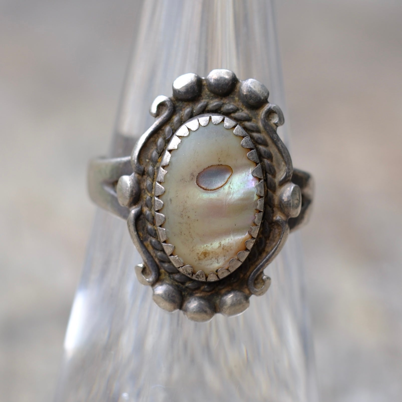 Vintage Sterling Abalone Ring 5.5