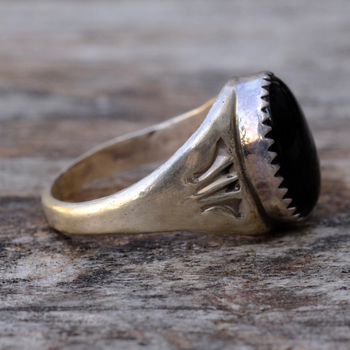 Vintage Sterling Onyx Stamped Band Ring 8.75