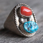 Vintage Sterling Turquoise and Coral Ring 11