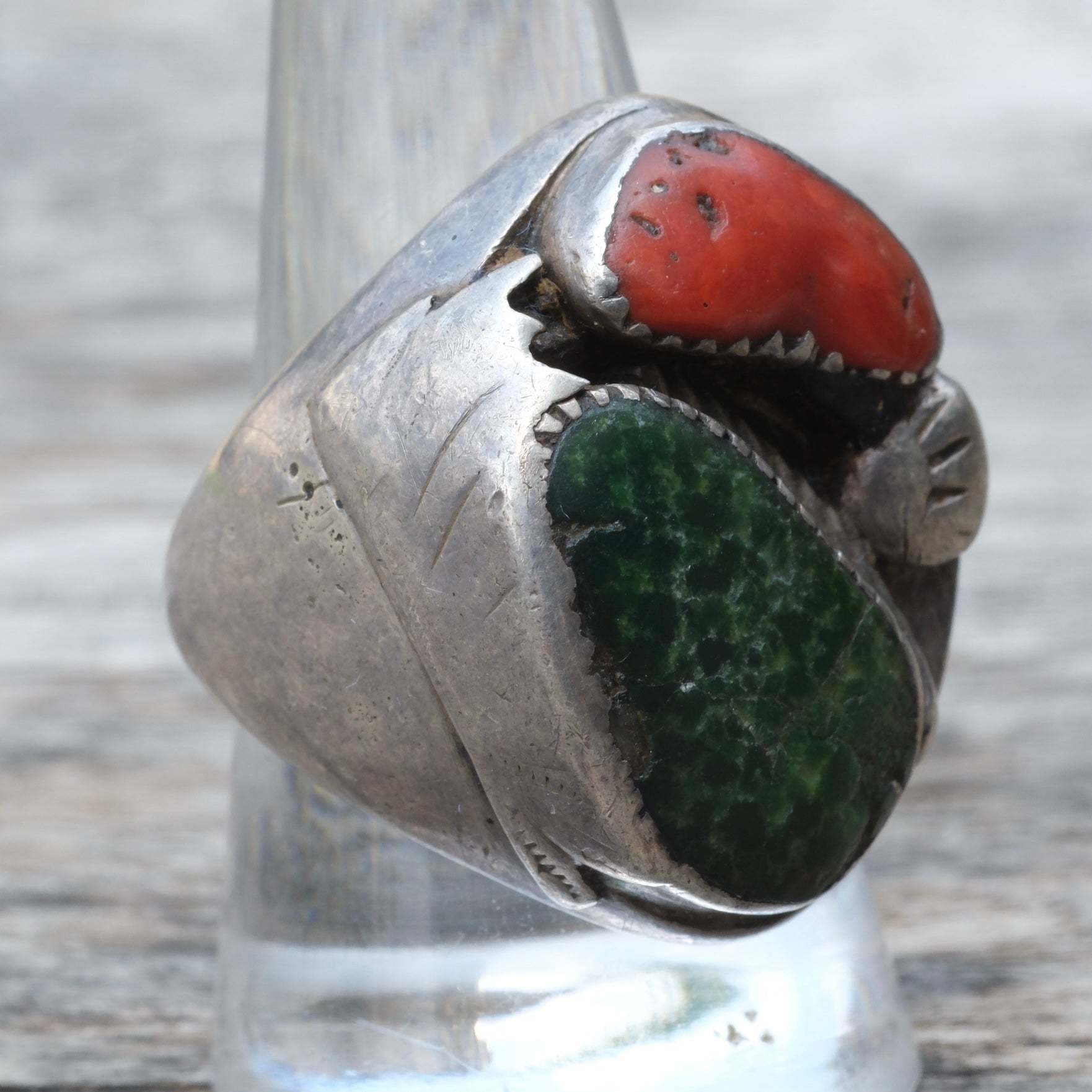 Vintage Sterling Turquoise and Coral Ring 10