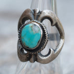 Vintage Sterling Turquoise Sandcast Ring 7.5