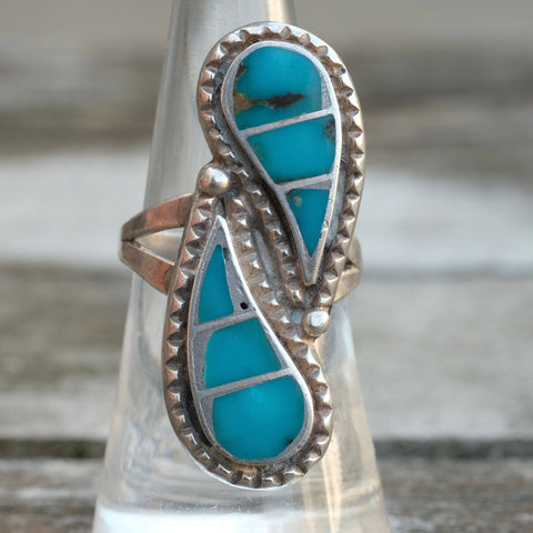 Vintage Sterling Turquoise Inlay Ring 6.75