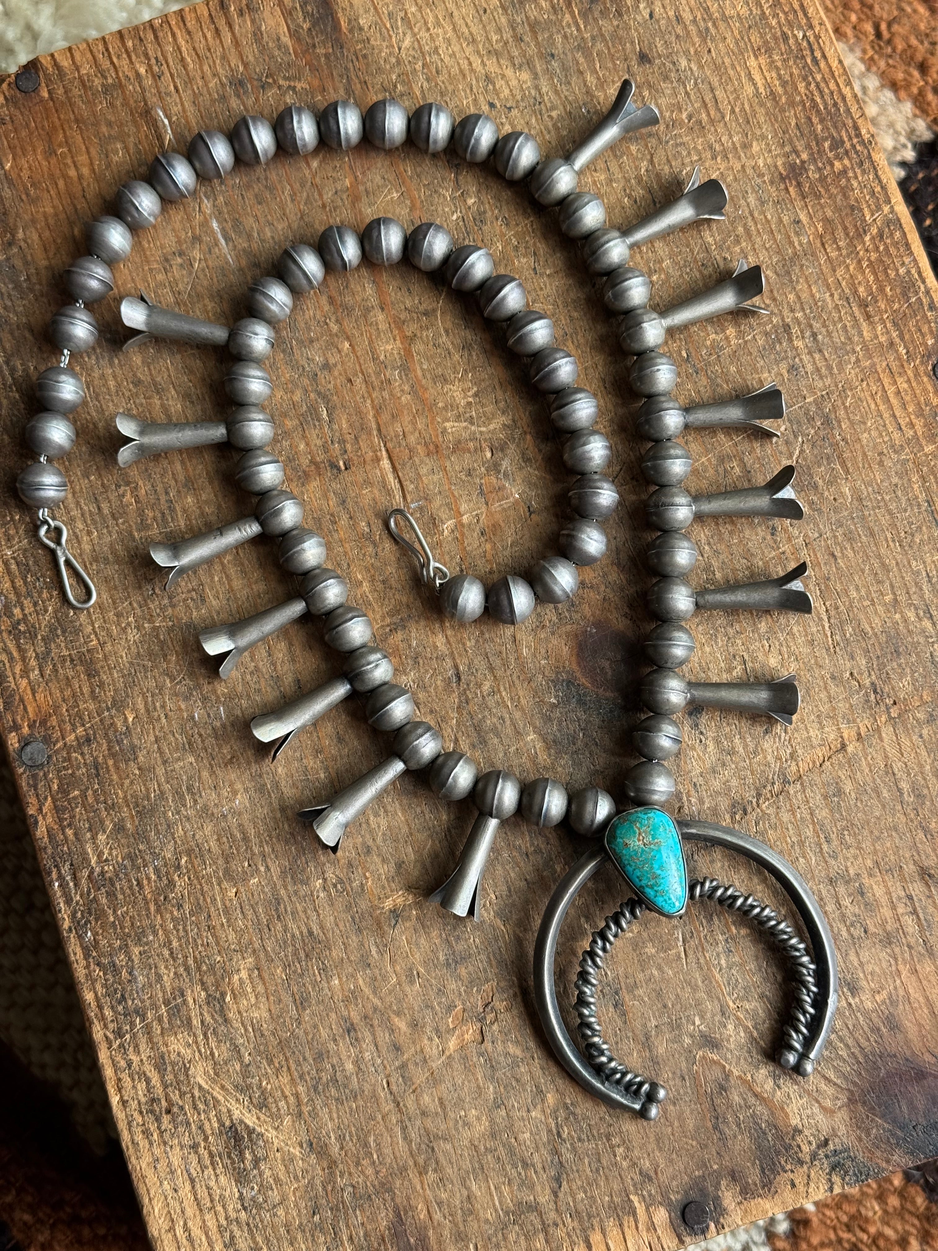 Vintage Sterling Silver Turquoise Squash Blossom