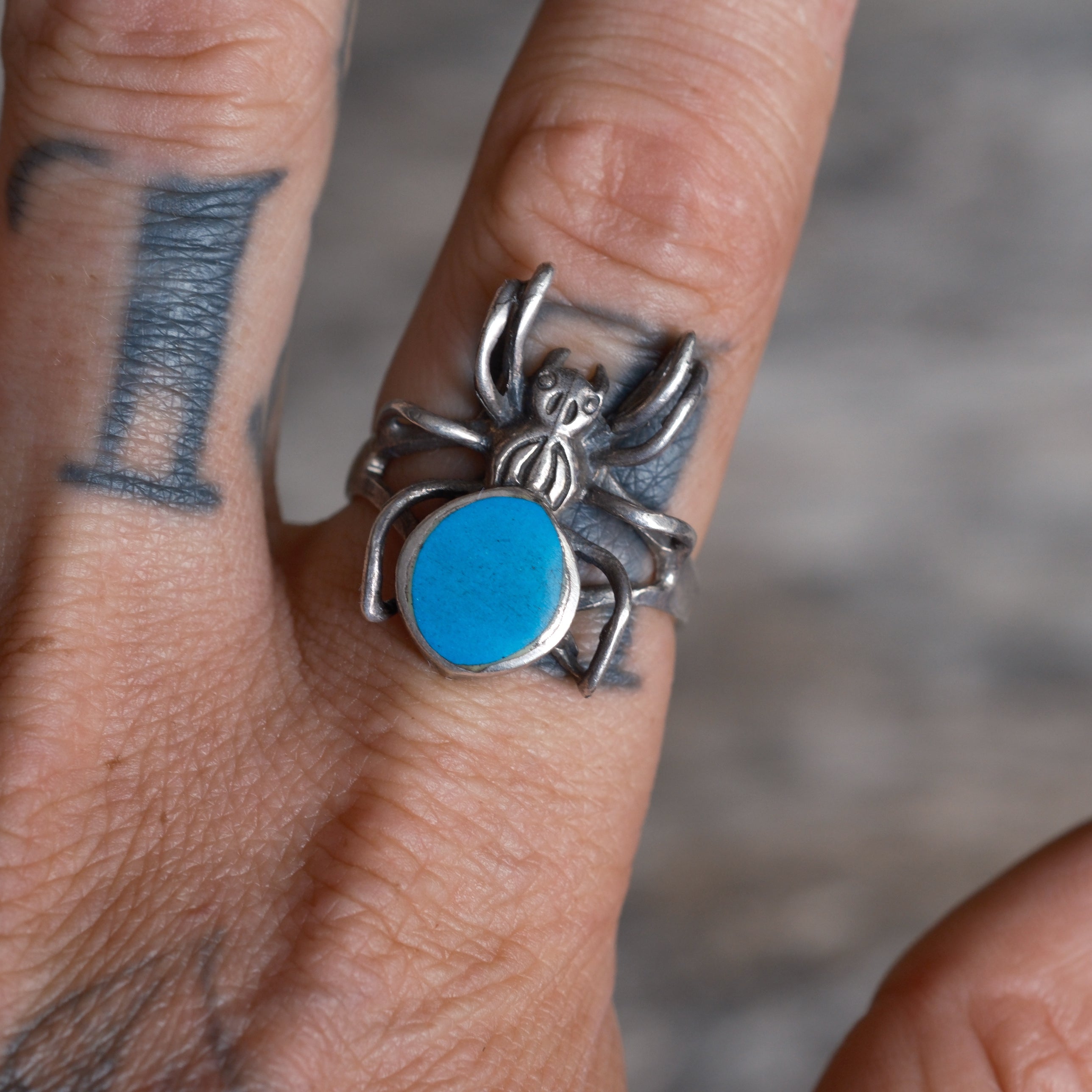 Vintage Sterling Turquoise Spider Ring 9.5