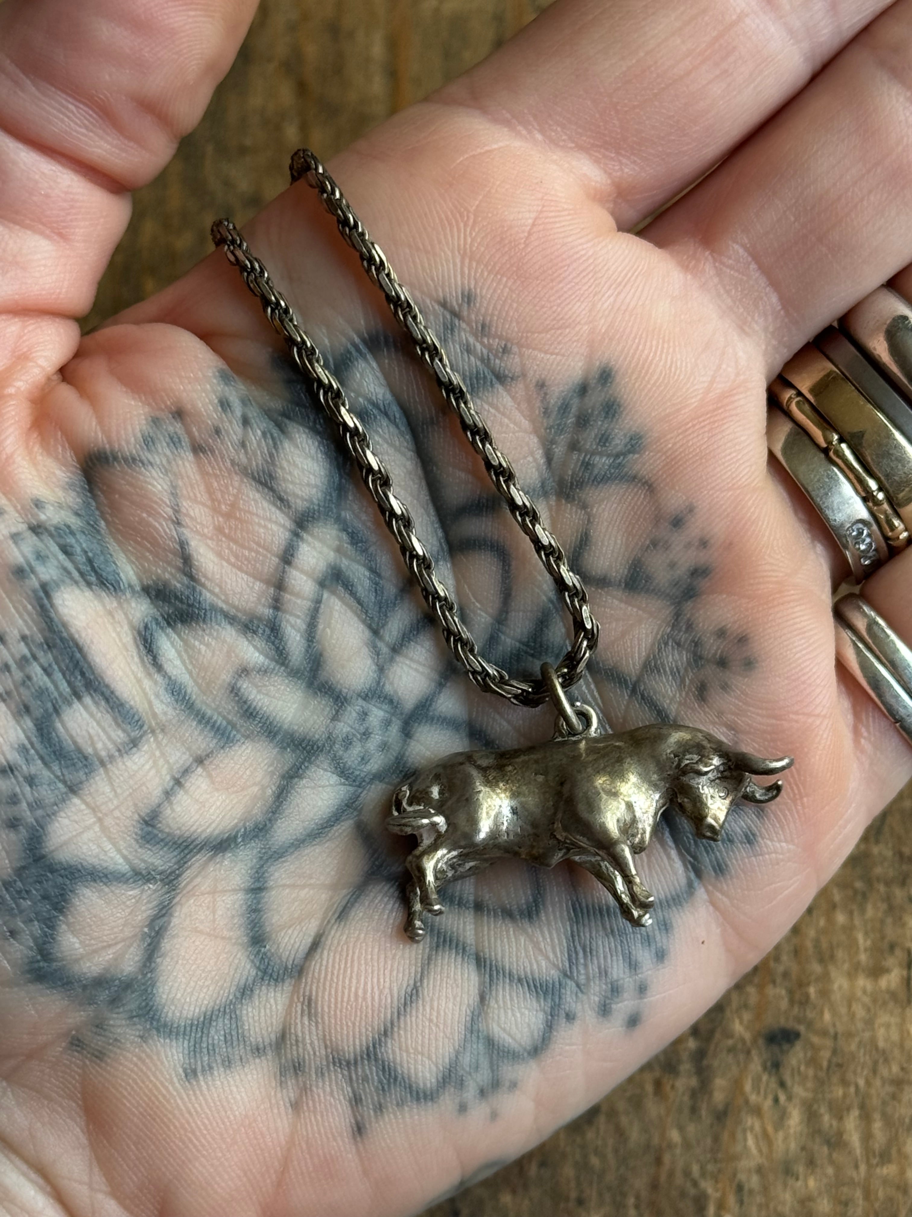 Vintage Sterling Silver Bull Necklace