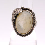 Vintage Sterling Mother Of Pearl Feather Ring 5.25