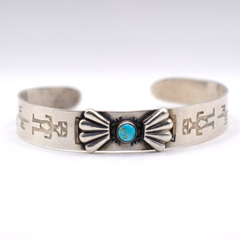 Vintage Sterling Turquoise Stamped Cuff Bracelet 6.25"