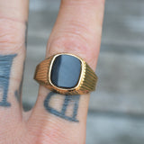 Vintage Gold Plated Onyx Signet Ring 12.5