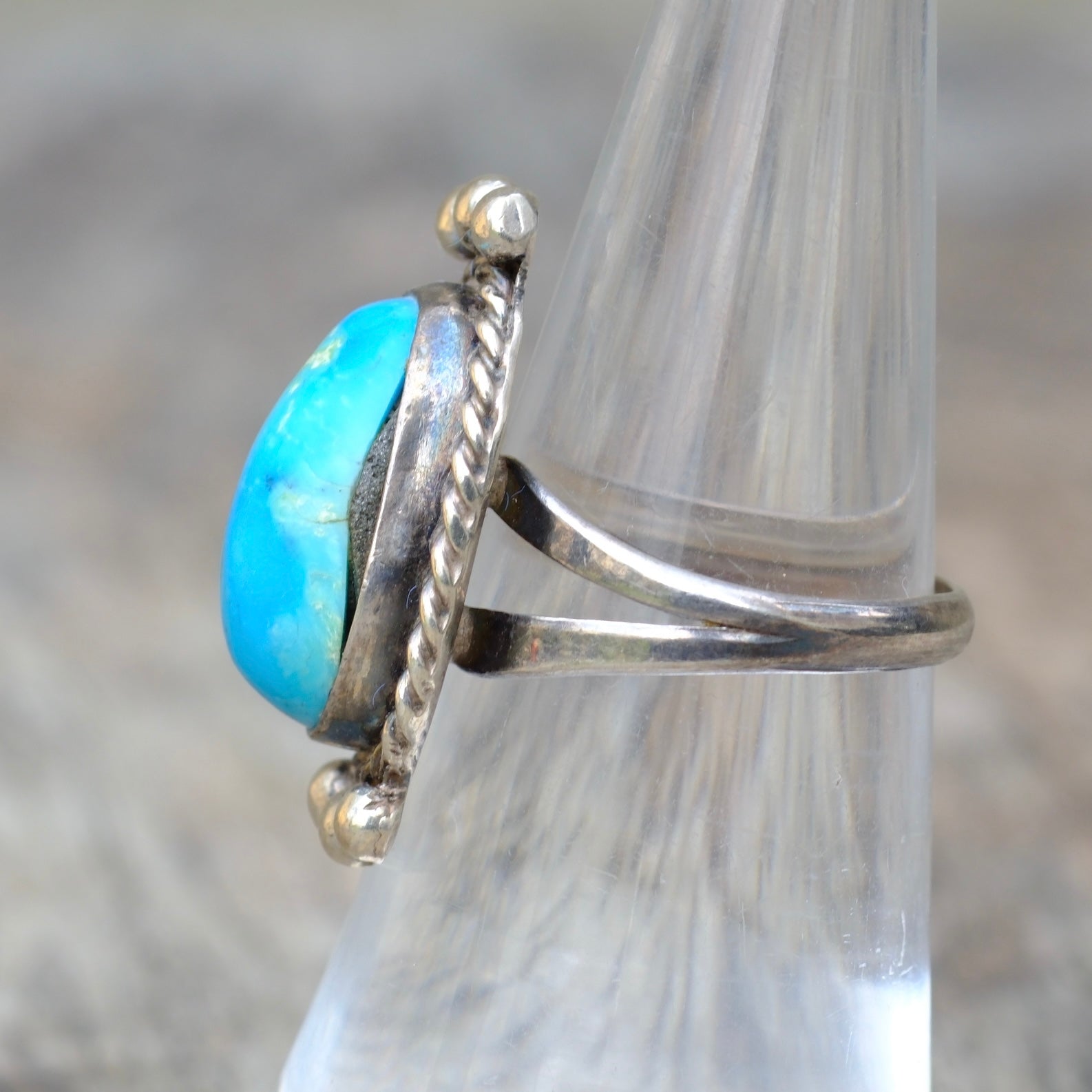 Vintage Sterling Turquoise Roper Ring 6.25