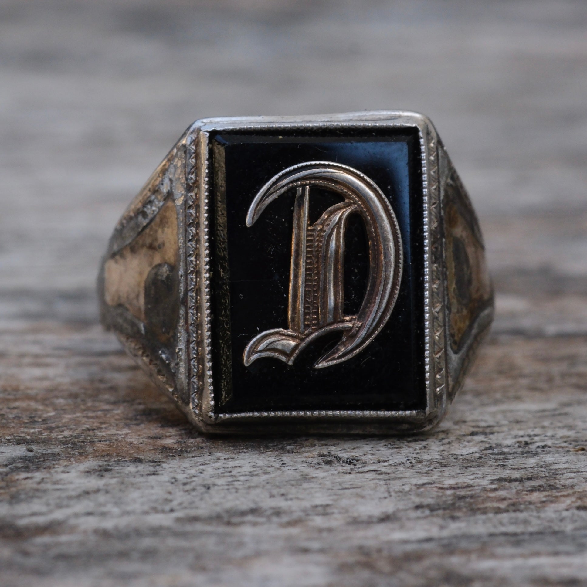 Vintage Sterling D Initial Signet Ring 10.75