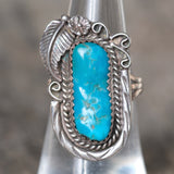 Vintage Sterling Turquoise Feather Ring 6.25