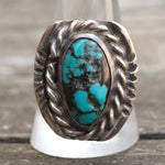 Vintage Sterling Turquoise Stamped Band Ring 12