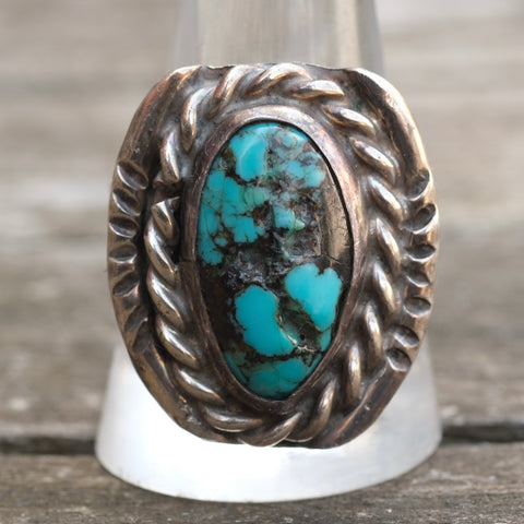 Vintage Sterling Turquoise Stamped Band Ring 12
