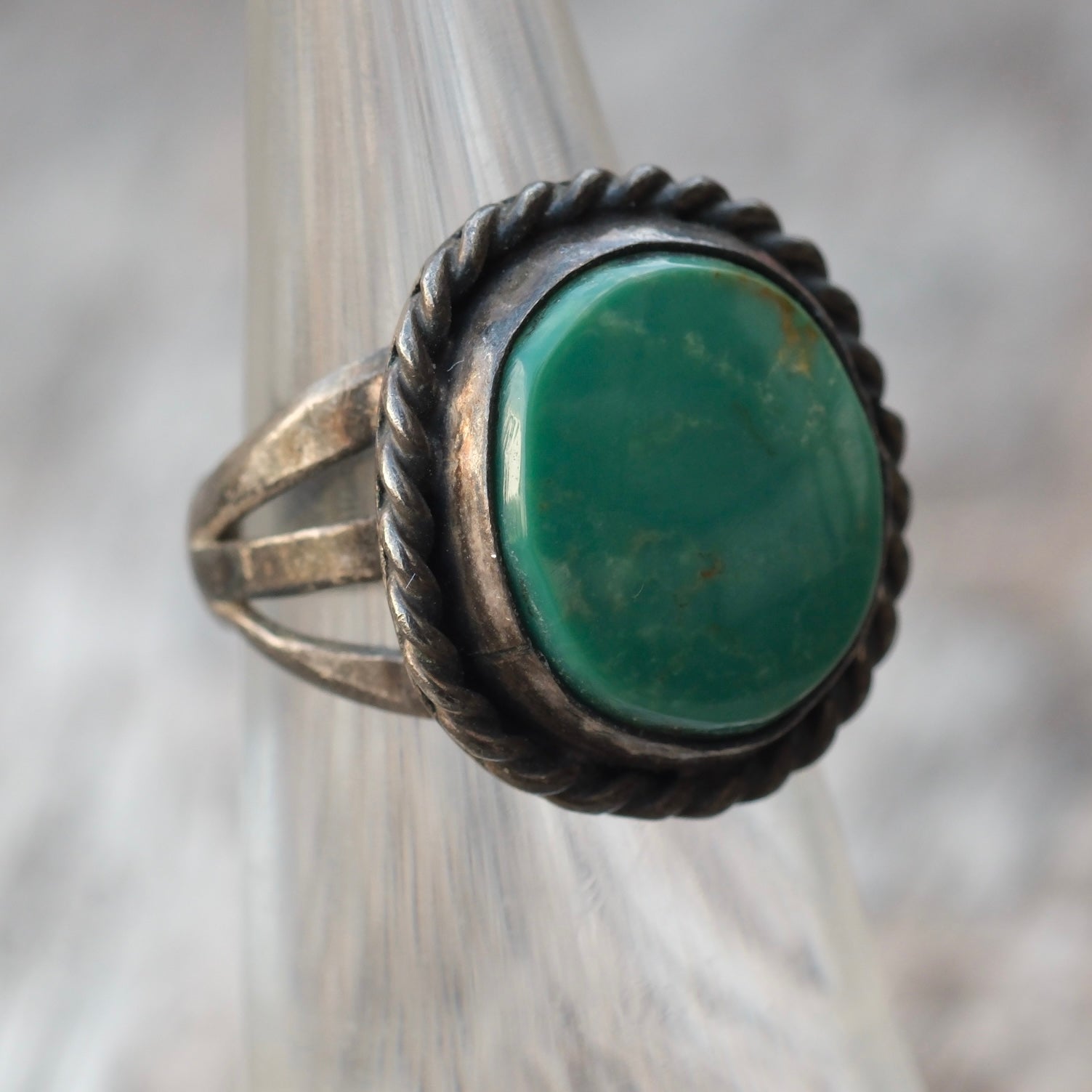 Vintage Sterling Turquoise Roper Ring 4.75