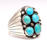 Vintage Sterling Turquoise Cluster Ring 10.5