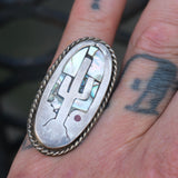 Vintage Sterling Cactus Inlay Roper Ring 6.75
