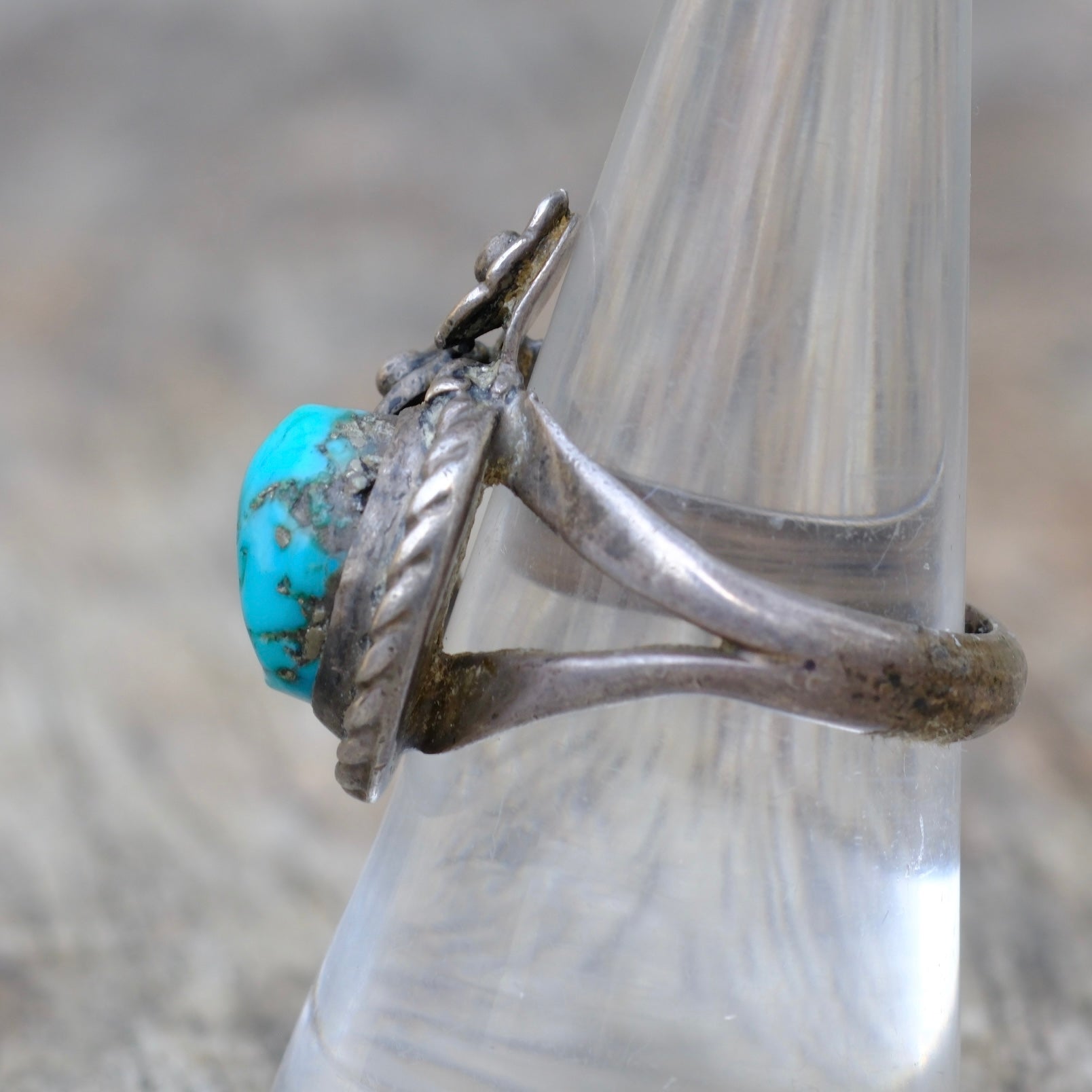 Vintage Sterling Turquoise Feather Ring 8