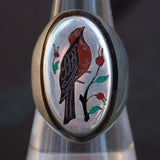 Vintage Sterling Inlaid Stone Bird Ring 8.5