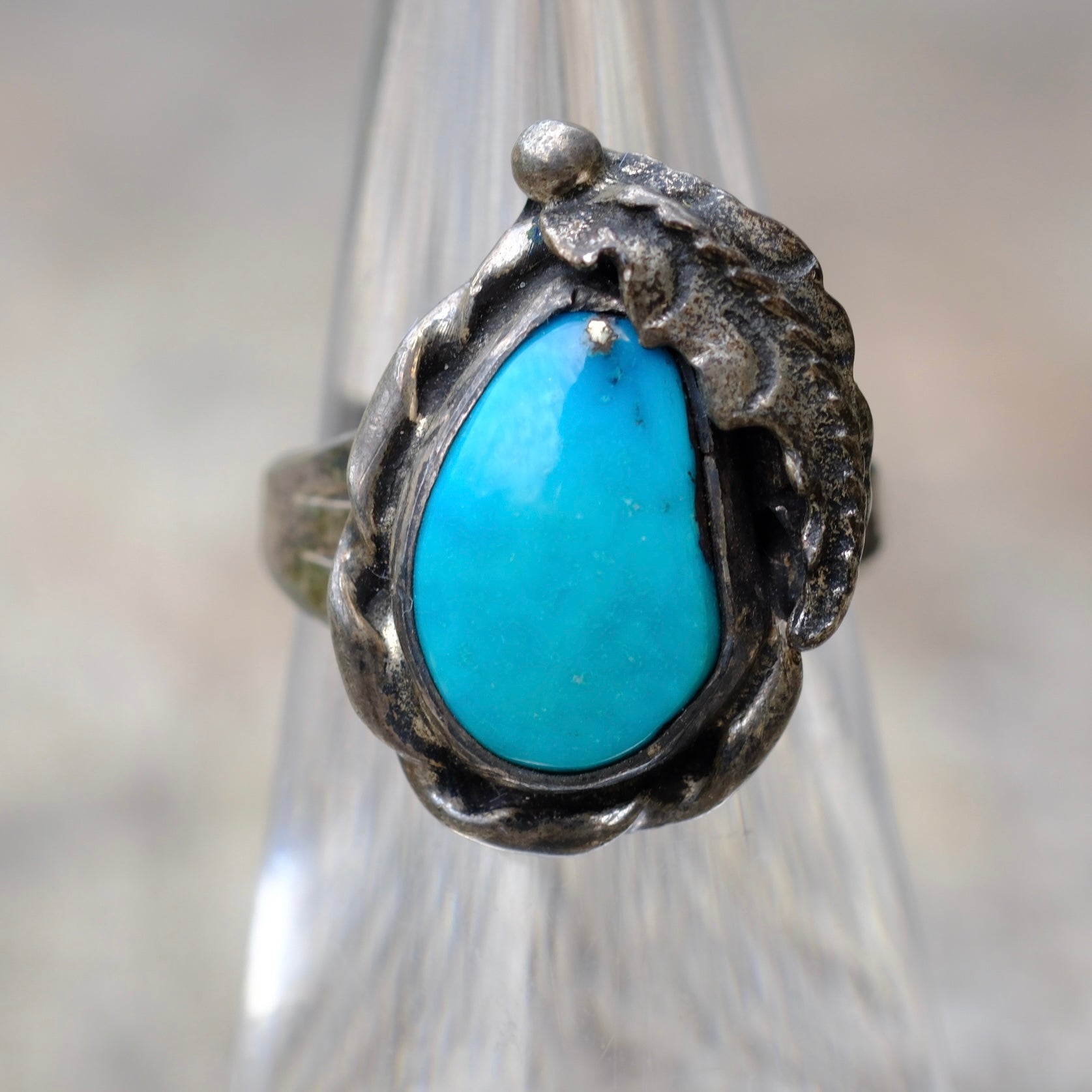 Vintage Sterling Turquoise Feather Ring 5
