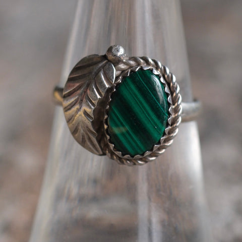 Vintage Sterling Malachite Feather Ring 7