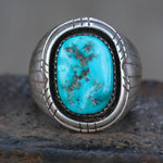 Vintage Sterling Turquoise Ribbed Band Ring 10.25