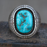 Vintage Sterling Turquoise Ribbed Band Ring 10.25