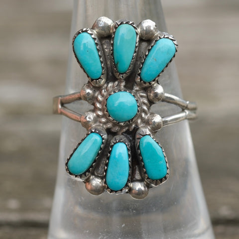 Vintage Sterling Turquoise Cluster Ring 7.25