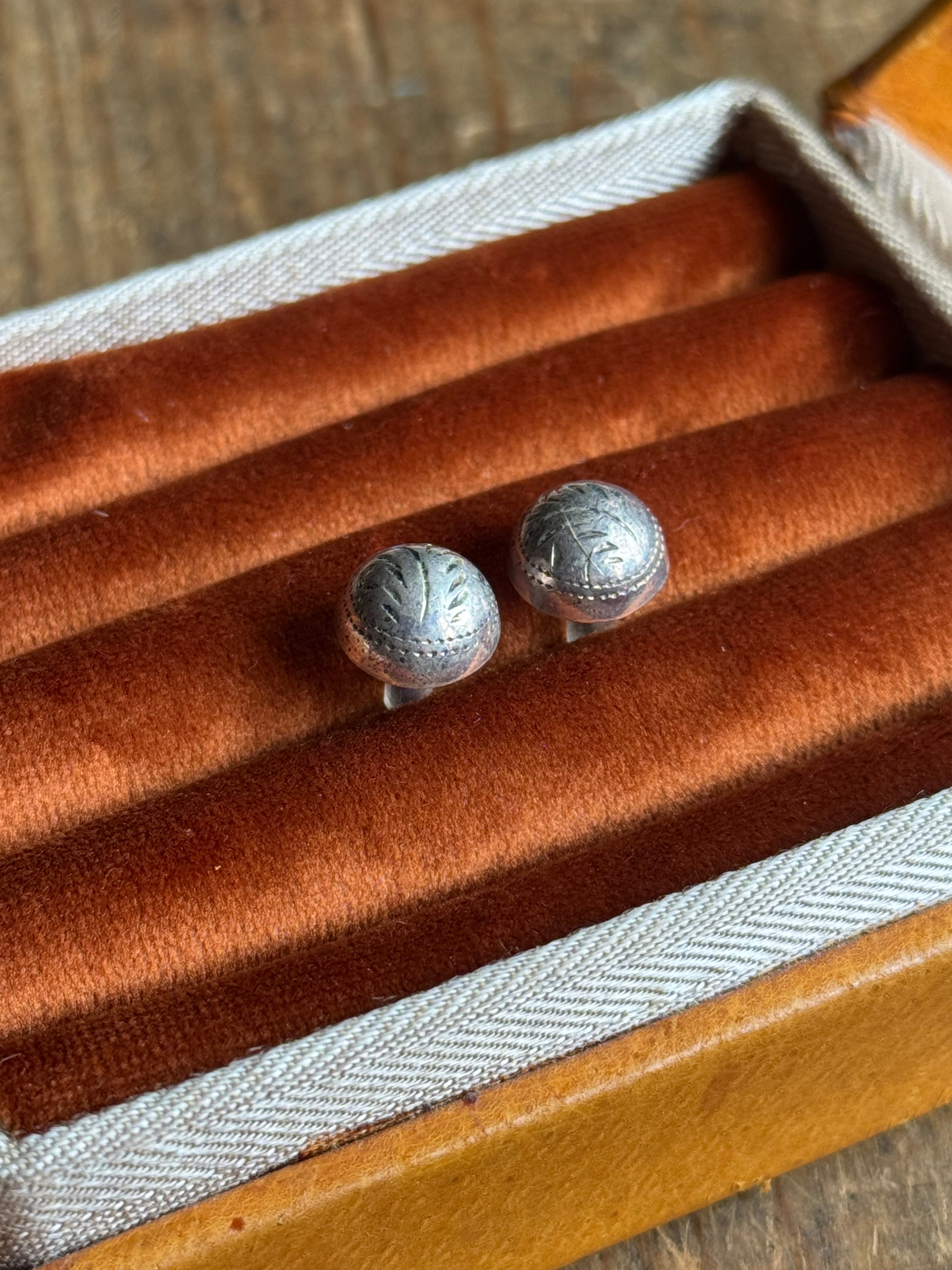 Vintage Sterling Silver Etched Dome Earrings