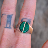 Vintage Sterling Malachite Inlay Ring 12.75