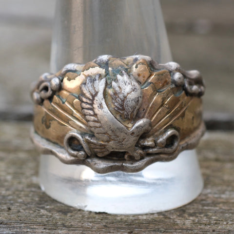 Vintage Sterling And Copper Eagle Ring 13.5