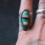 Vintage Sterling Multi Stone Inlay Ring 6