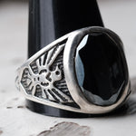 Vintage Sterling Hematite Thunderbird Ring 14.75