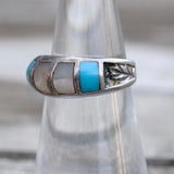 Vintage Sterling Turquoise and Mother Of Pearl Band 6.5