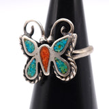 Vintage Sterling Turquoise and Coral Butterfly Ring 5.5