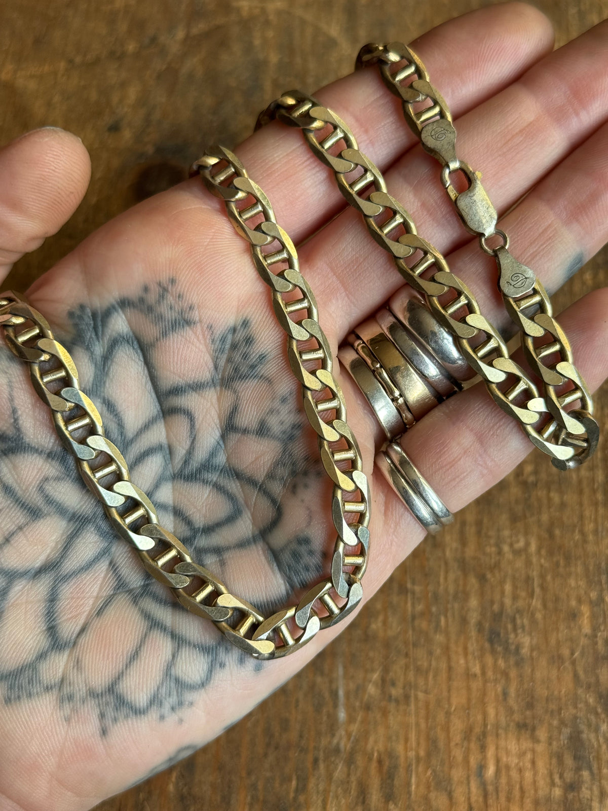 Vintage Sterling Silver 24” Gold Tone Mariner Chain