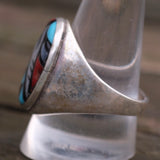 Vintage Sterling Zuni Inlay Ring 11.5